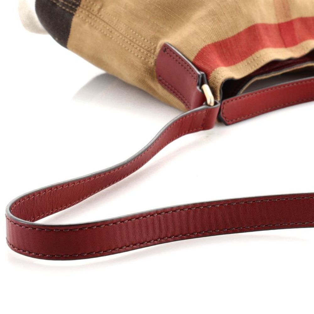Burberry Tan Canvas Bucket Bag with Red and Black Accents - Picture 7 of 8
